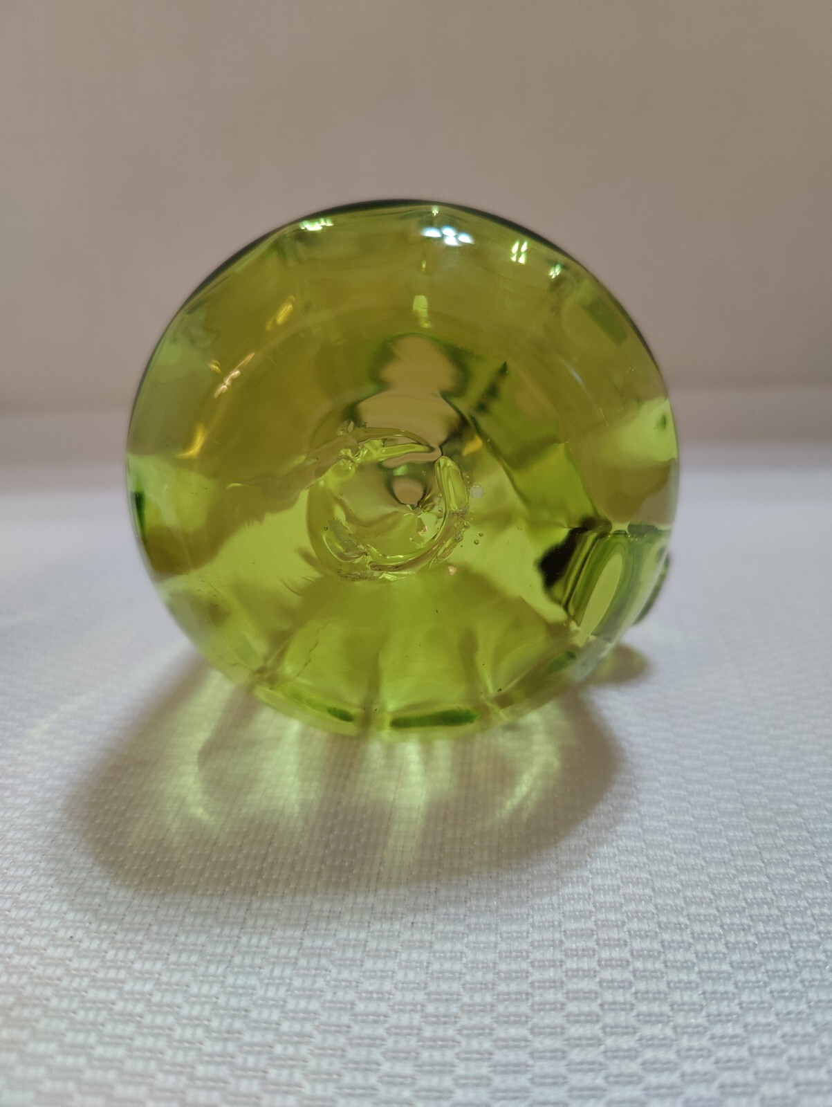 Vintage OLIVE GREEN BLOWN ART GLASS CRUET & STOPPER 7” Tall