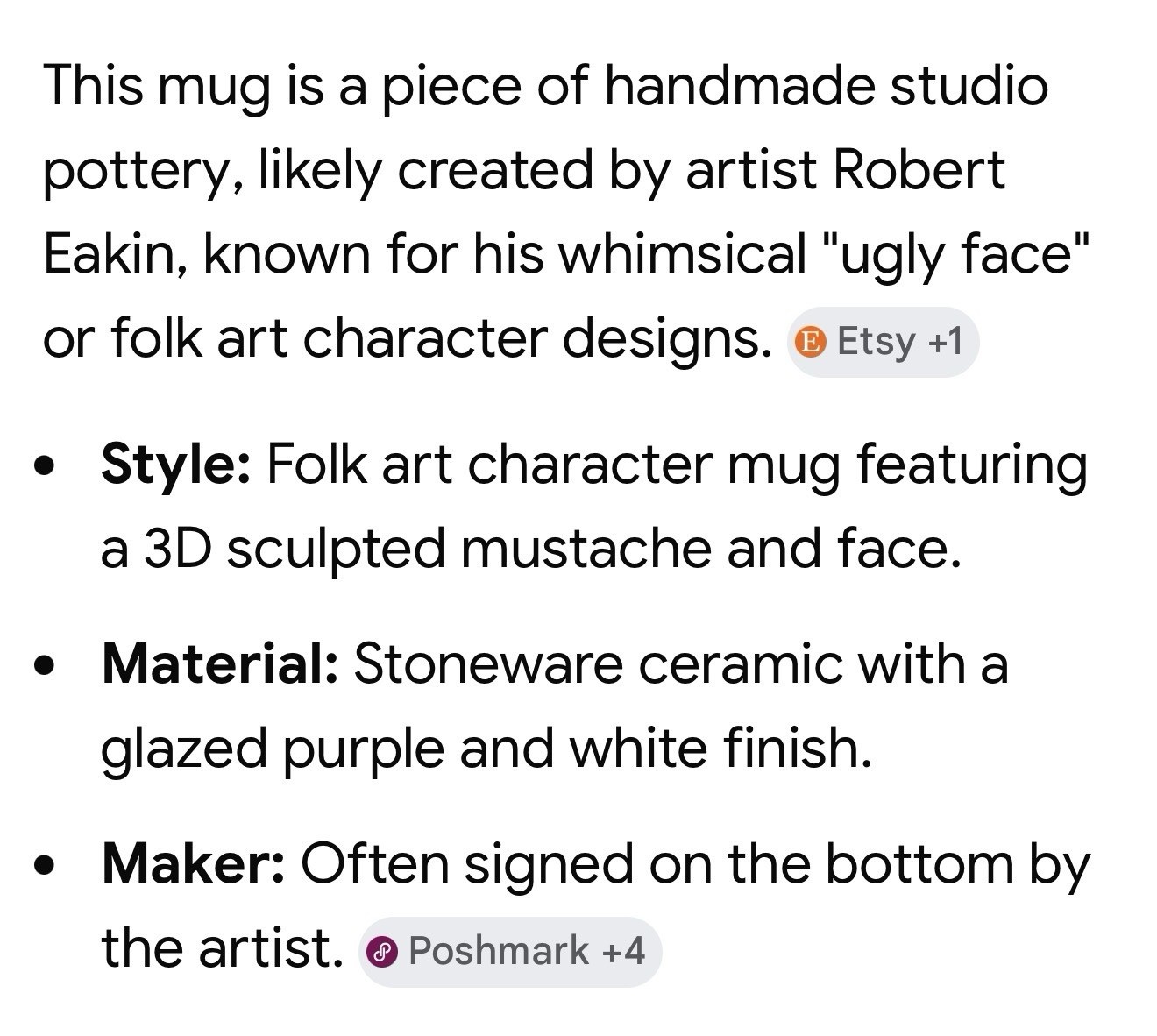 Robert Eakin Handmade 3D Mug Ugly Mug Coffee Mug Funny Mug 6 In Tall