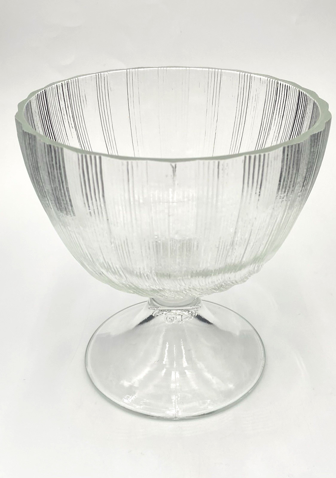 Vintage FTD (USA) Fine-Ribbed Textured Glass Compote, 5.75″, Candy/Dessert/Vase