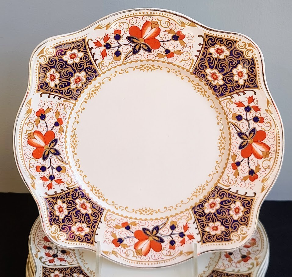 8 Dinner Plates Rutland Johnson Bros. Cobalt Blue Rust / Gold Floral 9 3/4″ wide