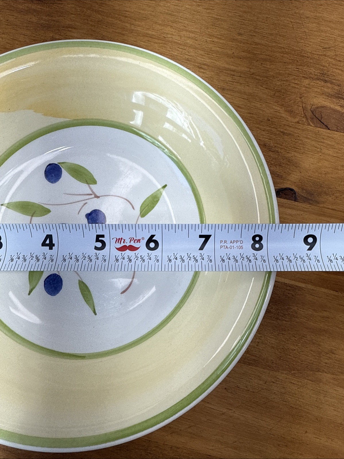 Vintage CMS Italy Hand Painted Blue Berry Bowl 8.25” Yellow Green Rim