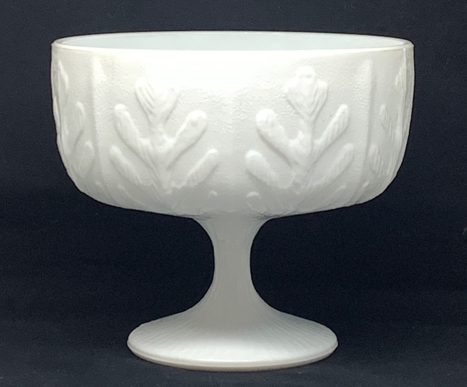 Vintage FTD 1978 Milk Glass Pedestal Compote/Vase/Planter Oak Leaf 5 1/2” TALL