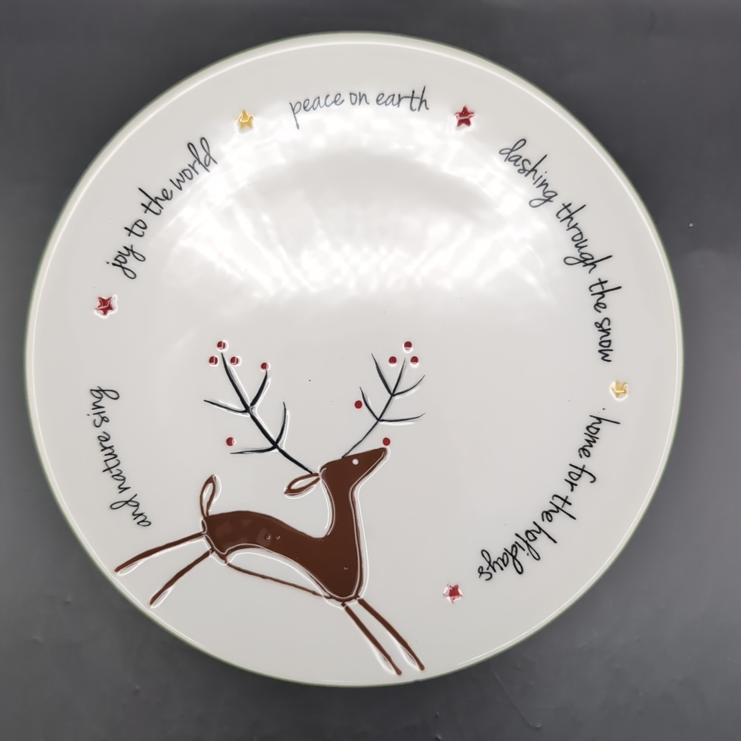 Set of 5 Holiday Home Christmas Salad Plates 8” Reindeer Joy Peace Earth Whimsic
