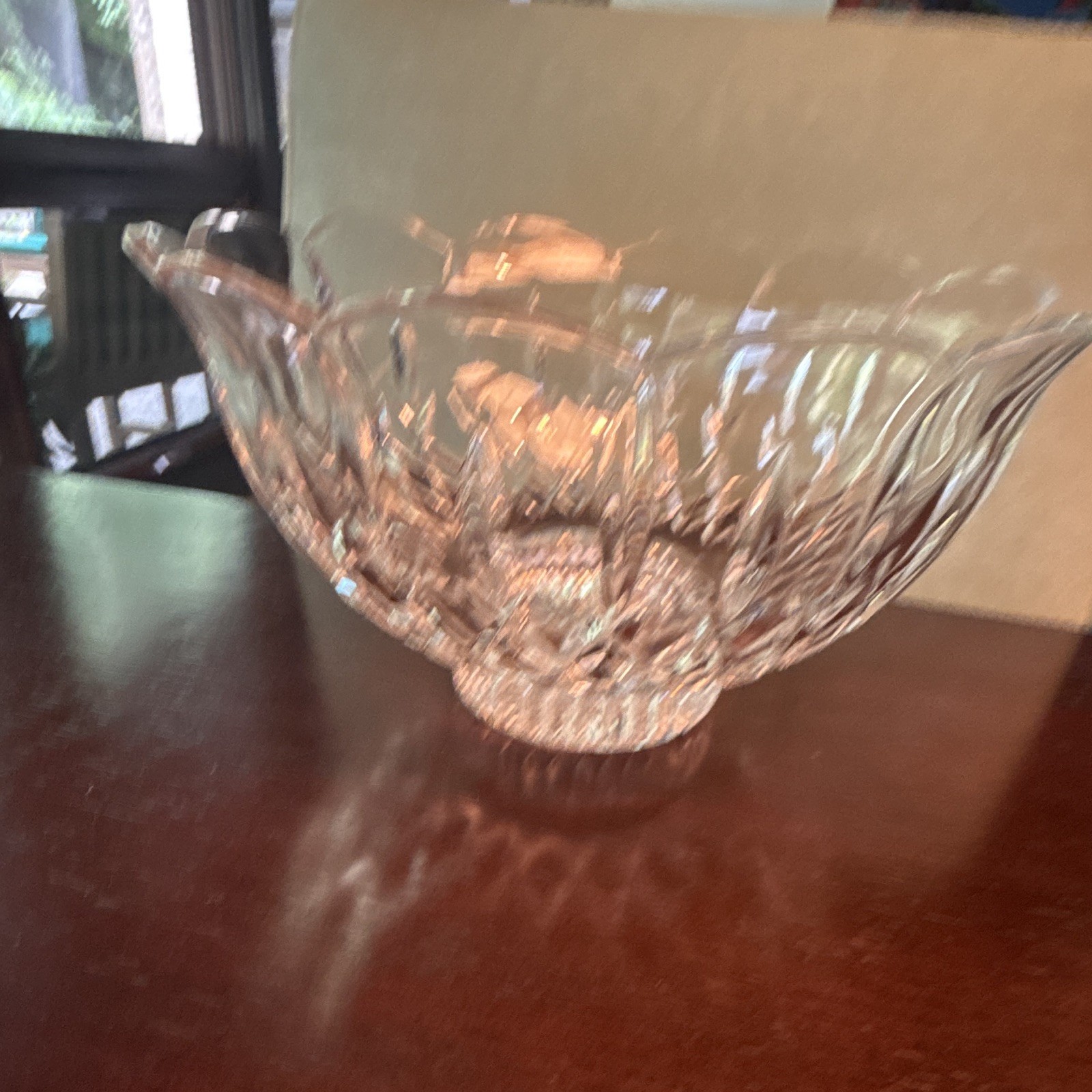 Clear Cut Glass Decorative Bowl, Clear Glass, Adult Home Decor