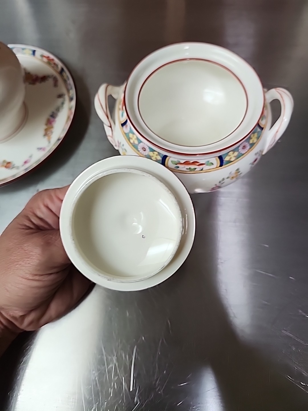 Minton Rose Bone China Floral Multicolor Garland Creamer Sugar Bowl W/Lid