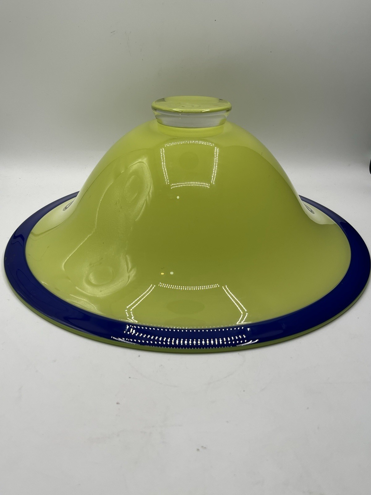 Erik Eiserling 1997 SEA Glasbruk Yellow Lime Art Glass Bowl With Cobalt Blue Rim