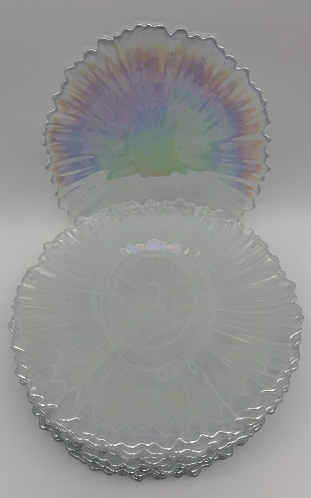Gorgeous Multicolor Alabaster Swirl Opal Iridescent 8” Salad Plate Set (13)