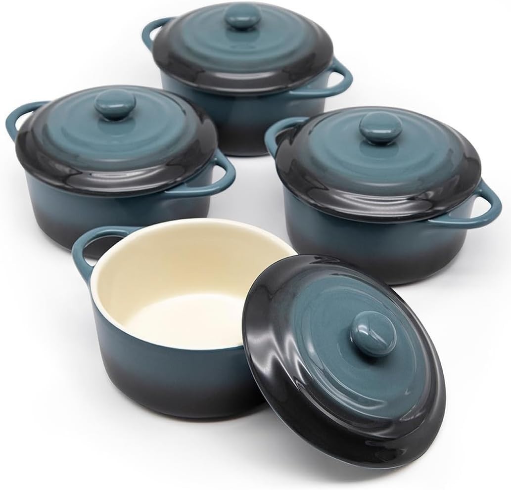 Set of 4 Stone Ombre Mini Cocottes – 12 oz Casserole Dishes for Elegant Dining