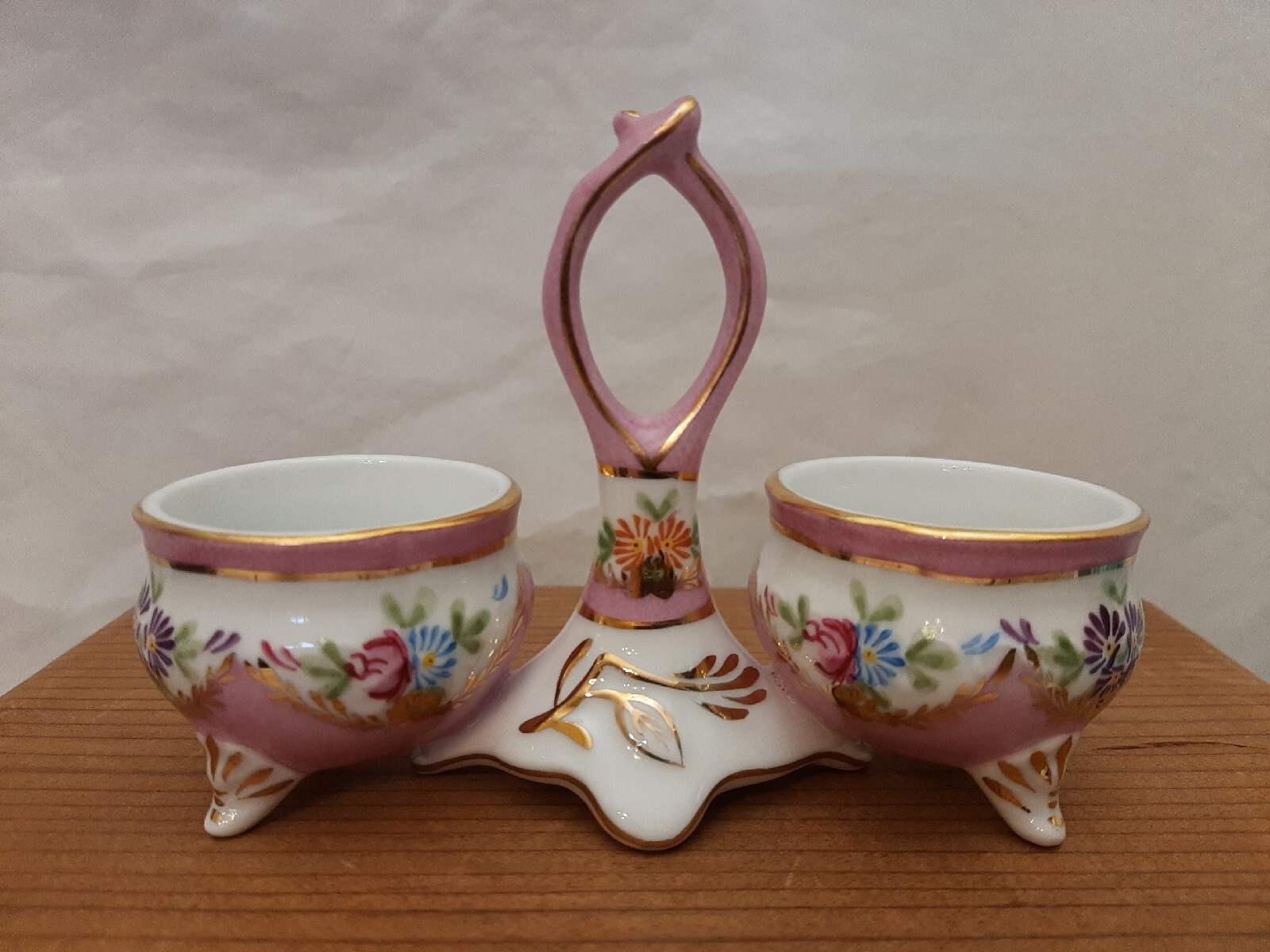 RARE Limoges China Spice Cups Salt Dip Server Vintage Pink