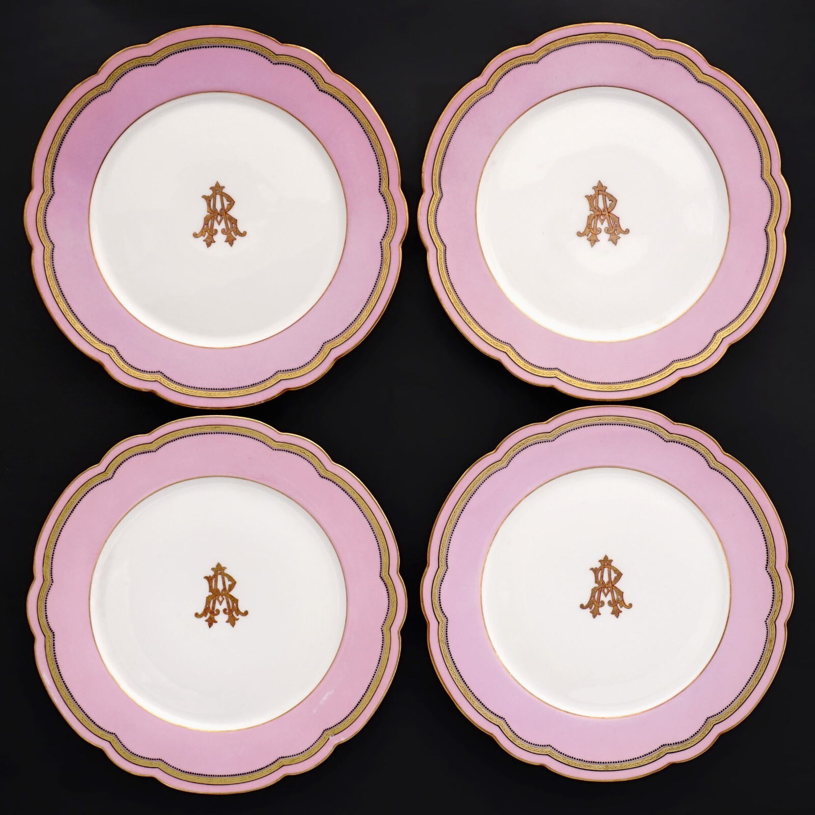 Antique French Old Paris Porcelain Pompadour Pink Dessert Service Plates Set