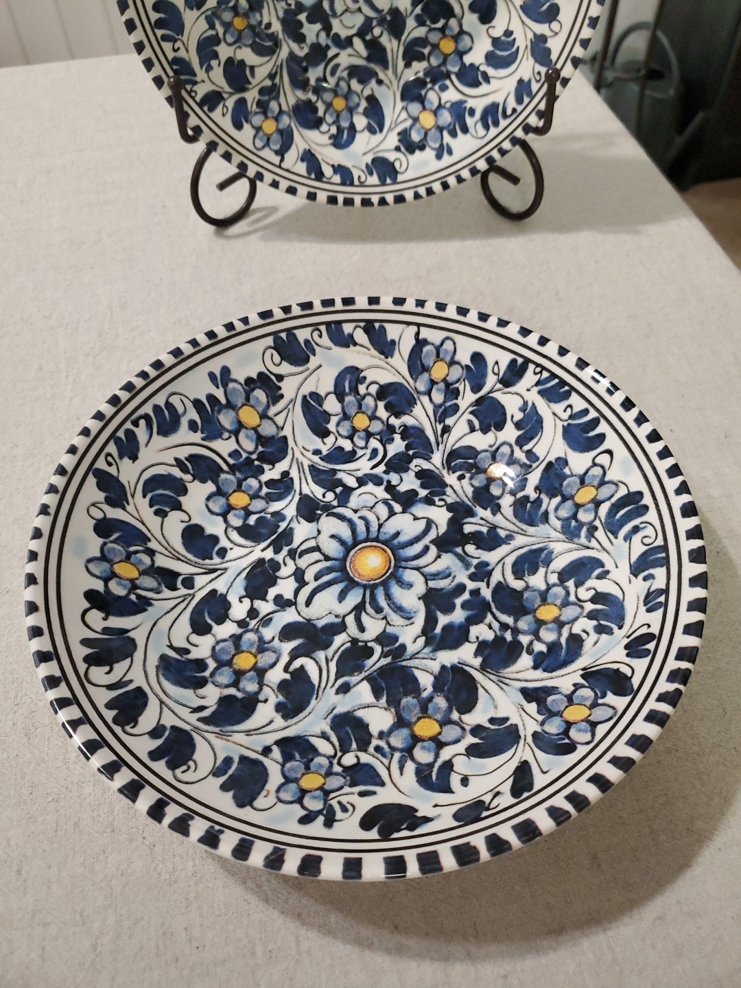 2 Ceramiche Italia Handworked Pasta Soup Salad Bowl Plate 9″ Italy Blue Yellow