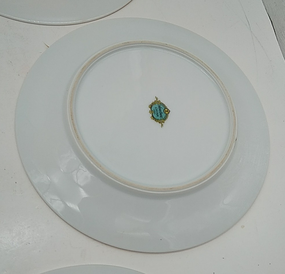 6 Noritake Pink Floral Salad or Dessert Plates White Pink Green Leaves Vintage