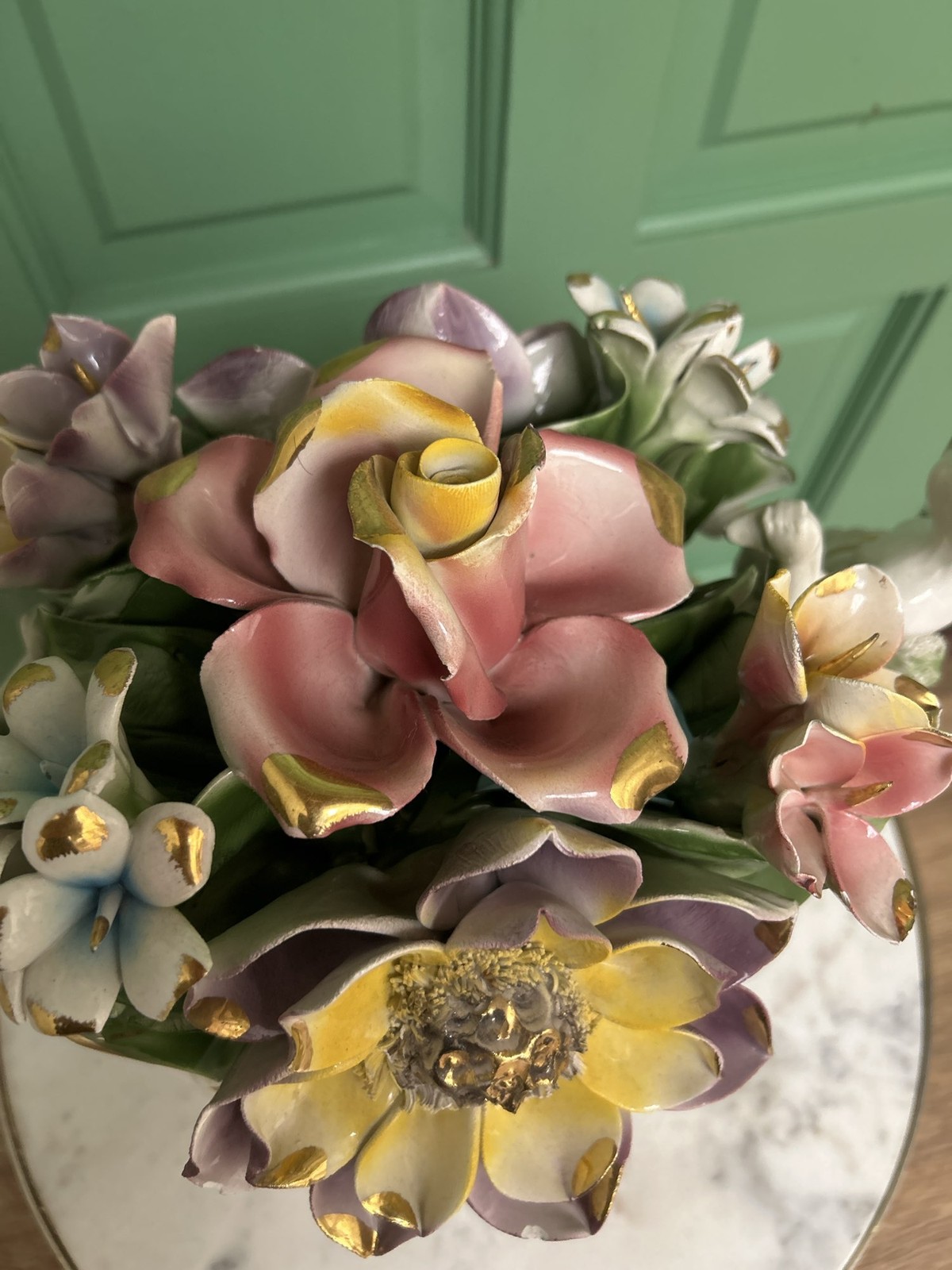 Vintage Capodimonte Porcelain Floral Cherub Centerpiece Italy Hand Painted