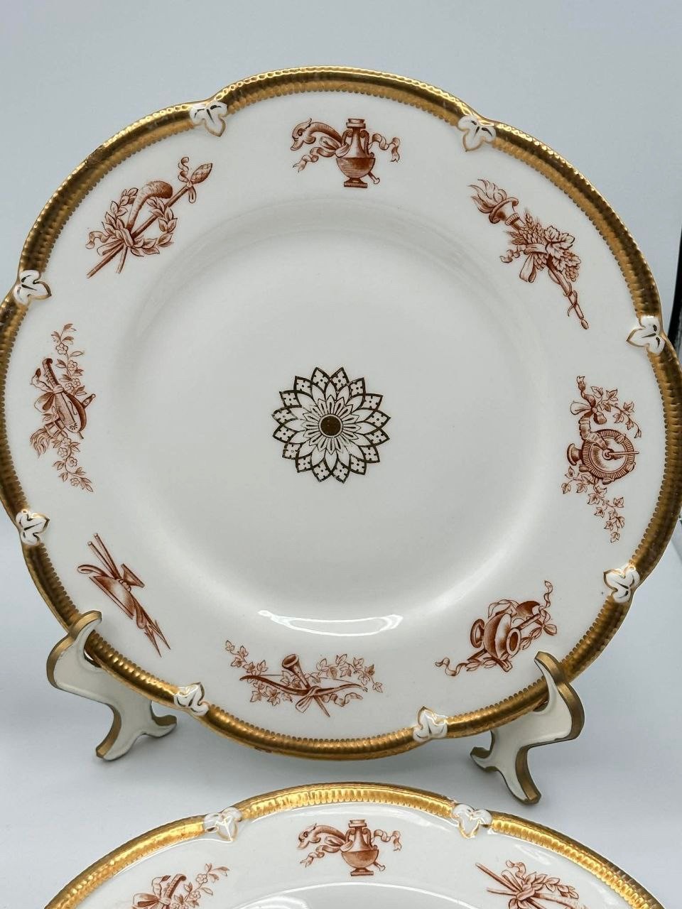 Set 4 Antique Victorian British Registered Design Plates 9″ Gilt c.1870s