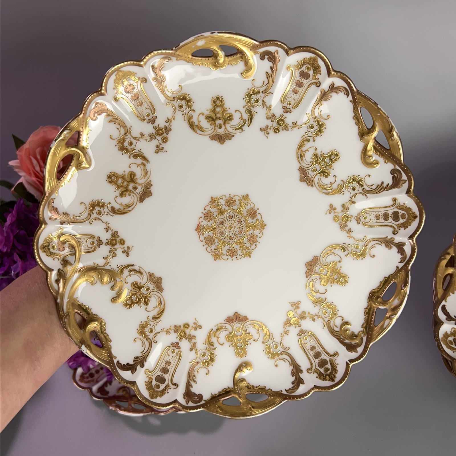 Antique Haviland Co Limoges luncheon plates Rinceaux Blank Raised Gilt 9” France