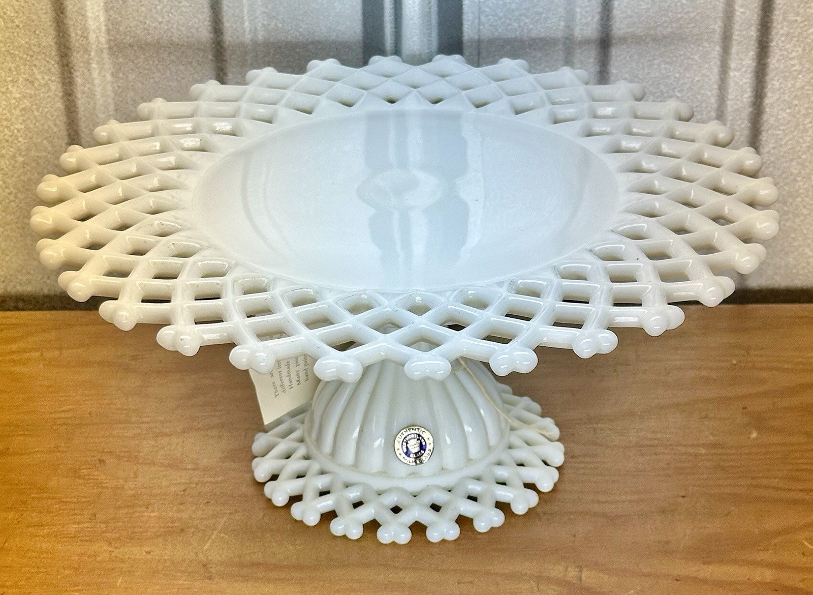 Westmoreland Milk Glass Round Lattice Cake Stand 1890 11 FTD Cake Salver NOS MIB