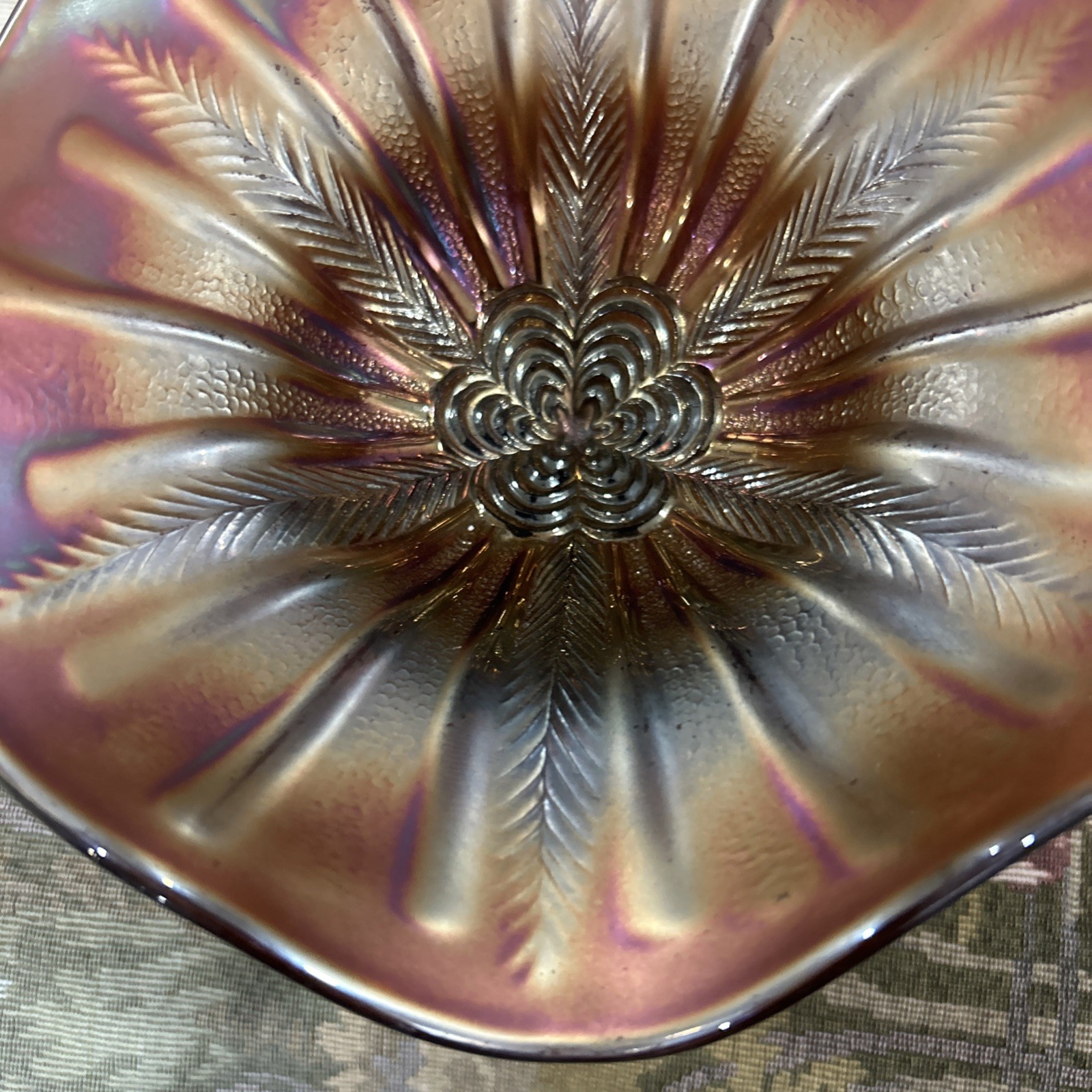 Vintage Fenton amethyst Carnival Glass Peacock Tail Pedestal Compote Candy Dish