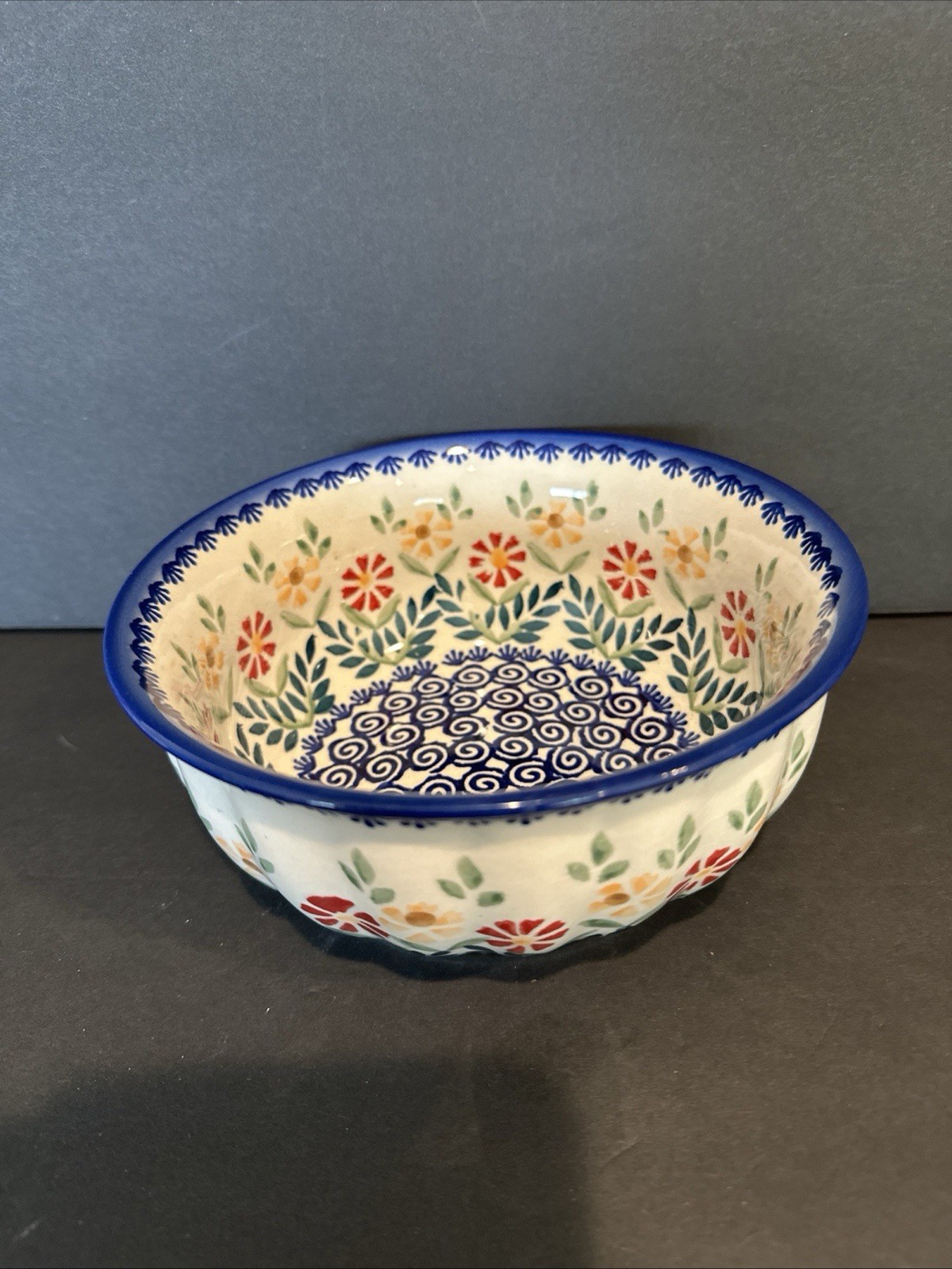 Polish Pottery Bowl Floral Small Serving 6.5” Diameter Made In Poland