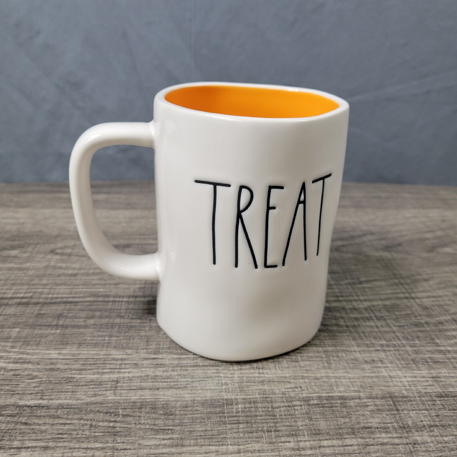 Rae Dunn Artisan Collection White & Orange Ceramic Farmhouse Trick or Treat Mug