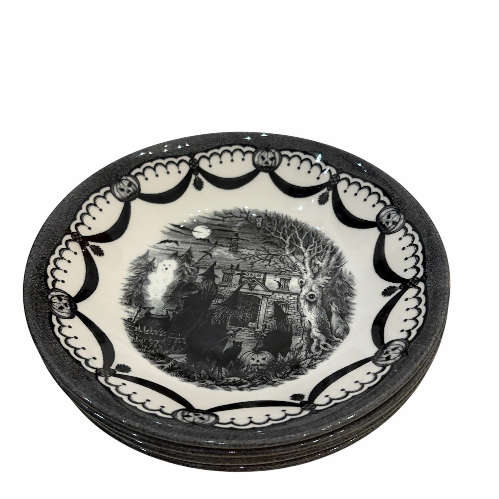 Royal Stafford HALLOWEEN HOME Cereal Bowls 7.75in Set of 4 Ceramic Spooky New