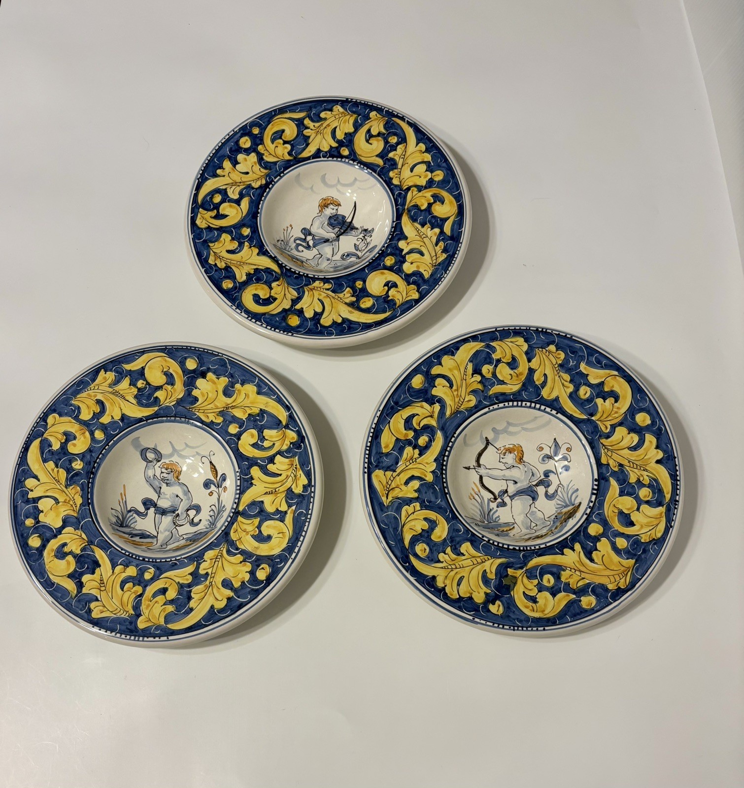 Set of 3 Vintage Ceramiche Rampini Italy Rinascimento Wall Plates Musical Cherub