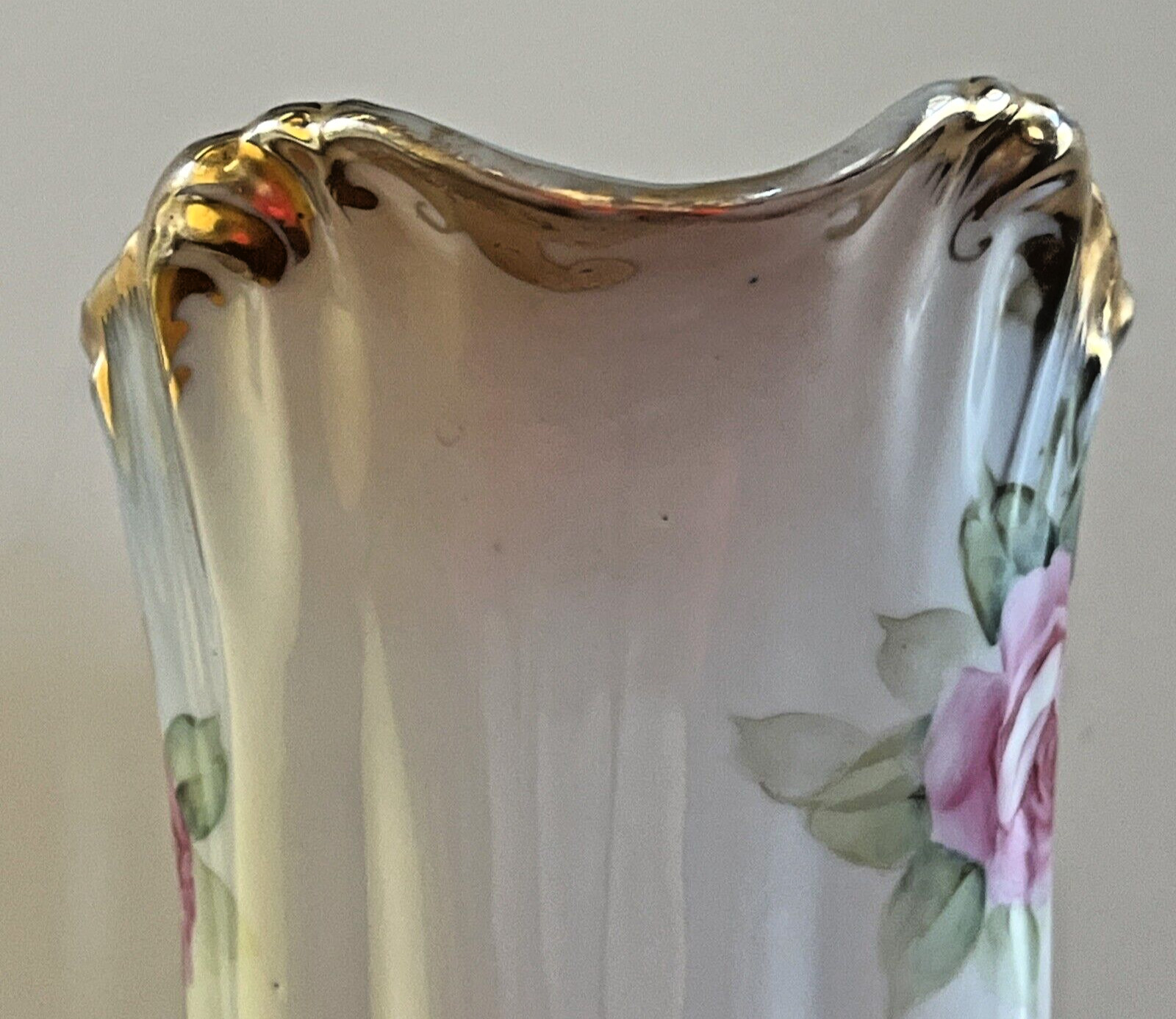 Antique Tall Pitcher Hand Painted Vase Tankard Ewer Roses Gold 15.5