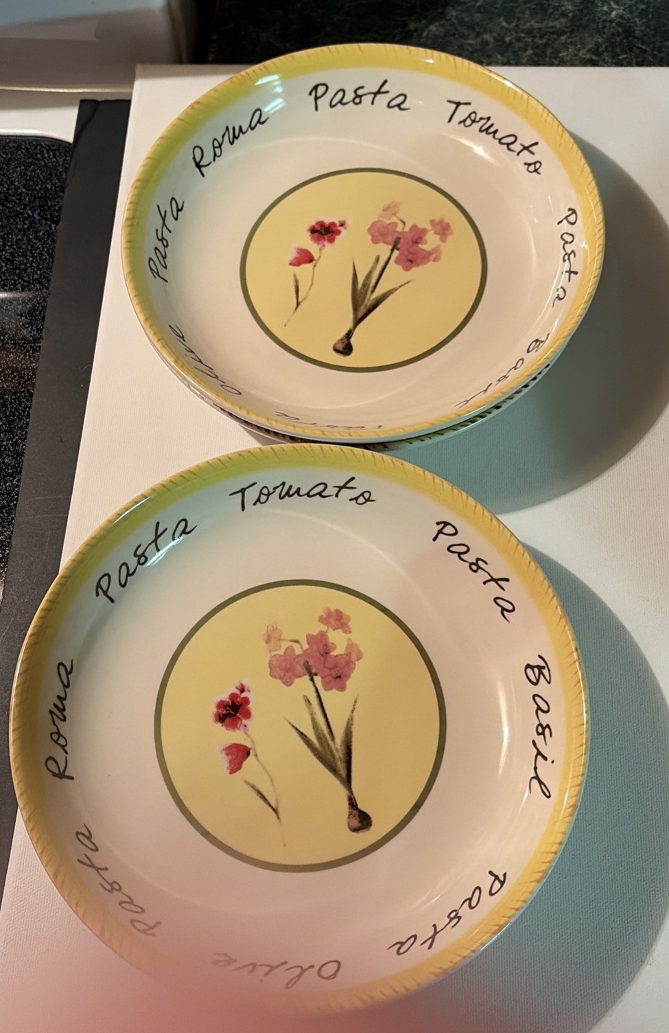 Vintage Trisa Stoneware Pasta Set Serving Bowl & 4 Individual Bowls