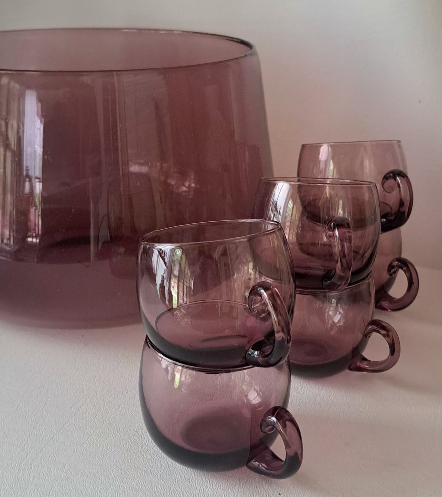 Vintage Made In Italy Murano Amethyst Purple Glass Punch Bowl Set