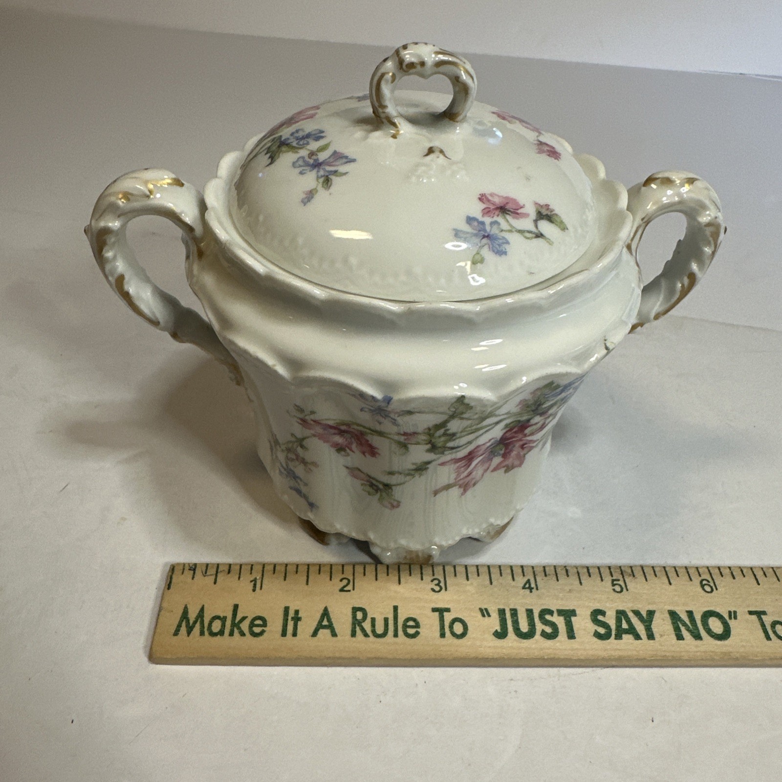 Vintage Haviland China Limoges Over Sized Sugar Bowl w Lid Roses Floral Design