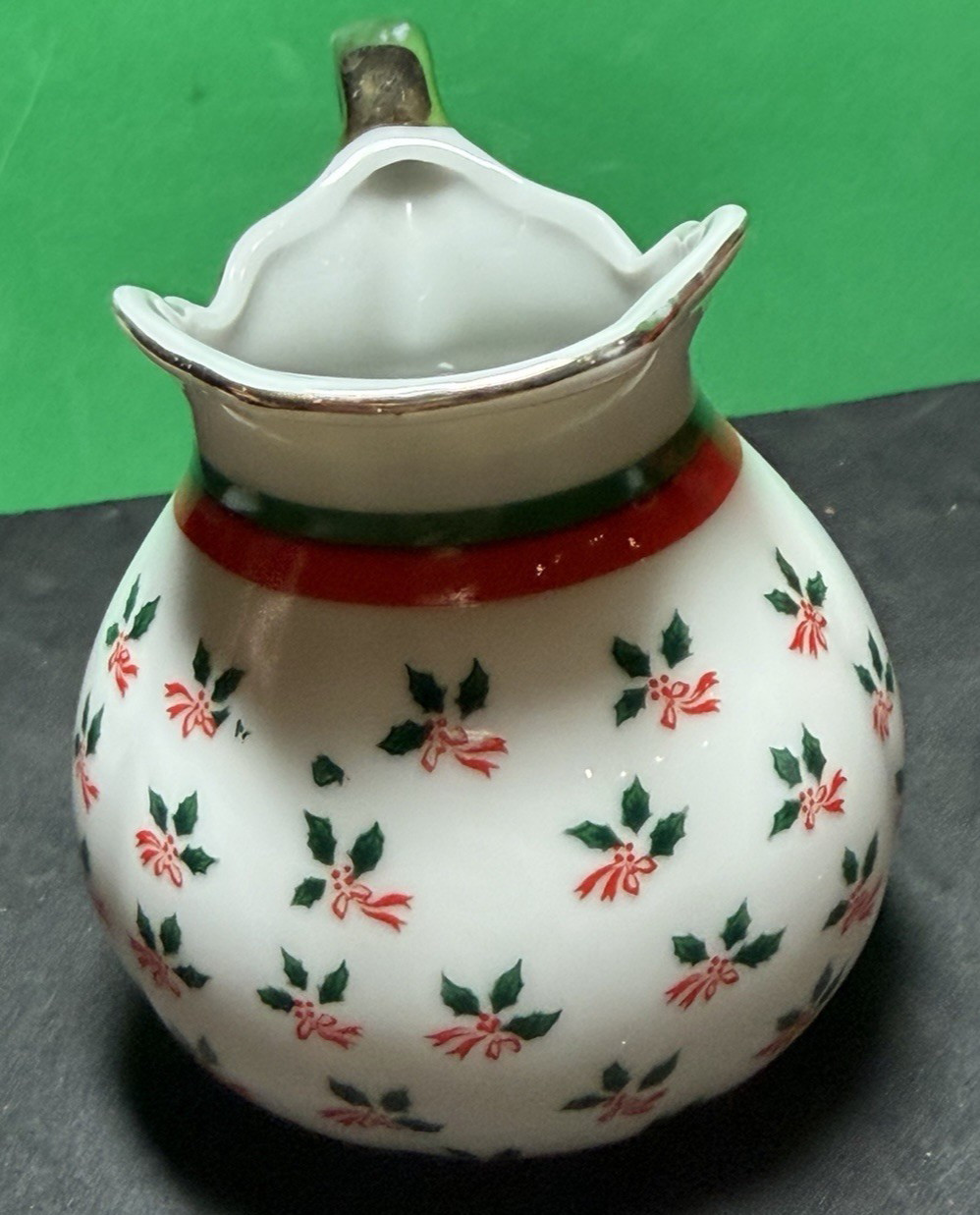 3 Vtg LEFTON Holly & Poinsettia Mini Pitcher Creamer and Basket Christmas Flower