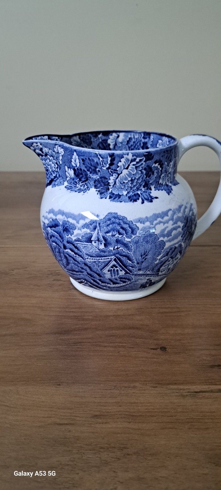 Vintage Woods Ware “English Scenery” Blue Transferware Cream Pitcher / Milk Jug