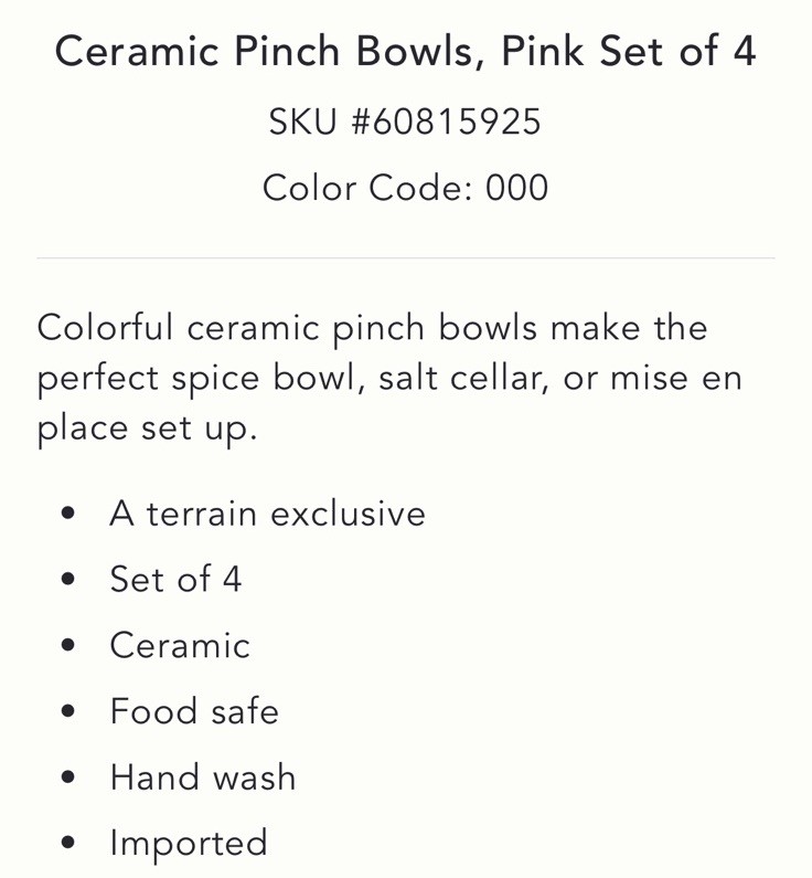 New Anthropologie Ceramic Pinch Bowls Pink Set Of 4 Salt Pepper Spice Terrain