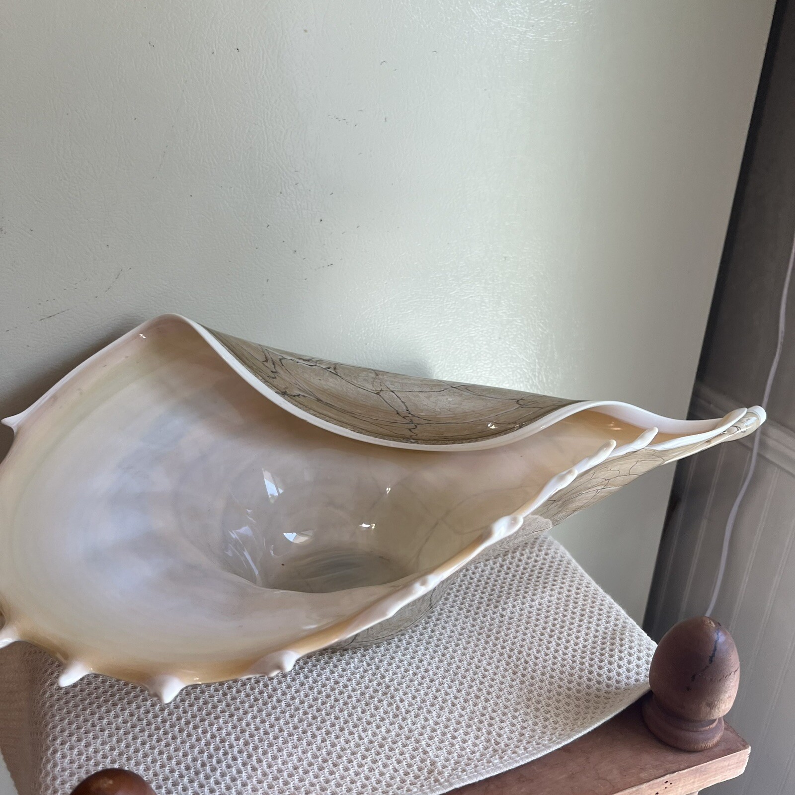 Krosno Jozefina Hand Blown Shell Centerpiece Bowl Large 20” Made In Poland