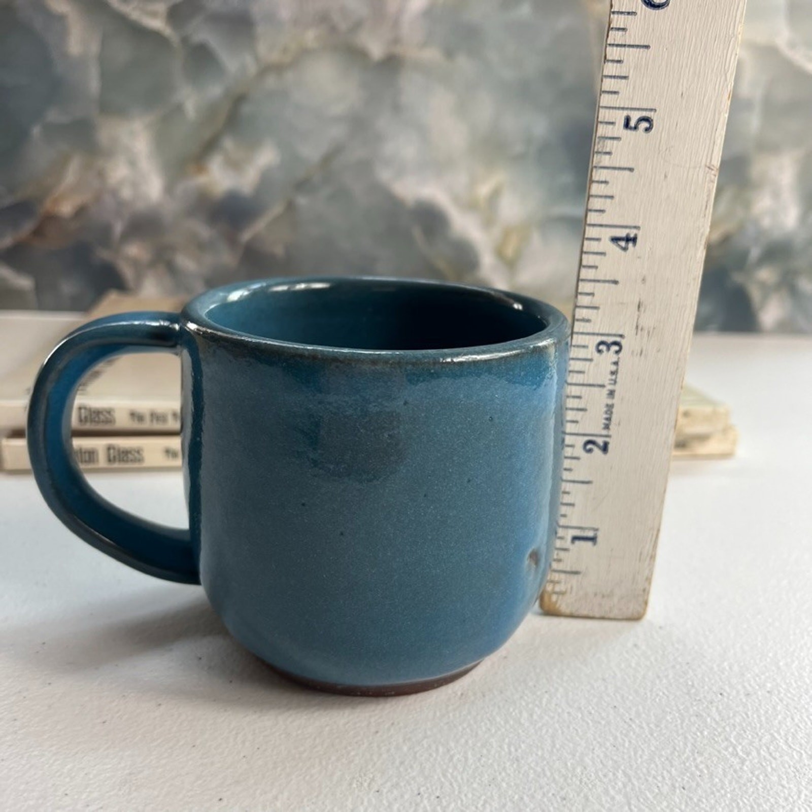 Studio Art Pottery Mugs Set of 2 Blue Dipped Glazed 4.5 x 3in 5 x 3.5in