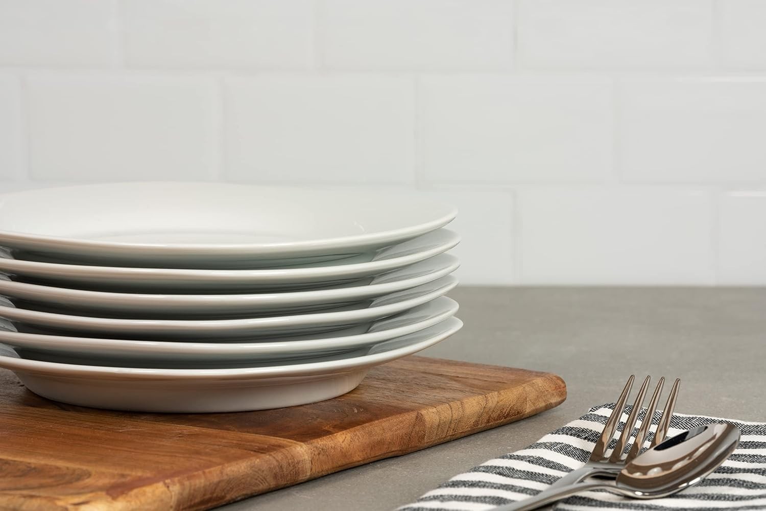 Salad Plate Set 6 pcs 7.5 inch White Ceramic Dinnerware Stylish Elegant