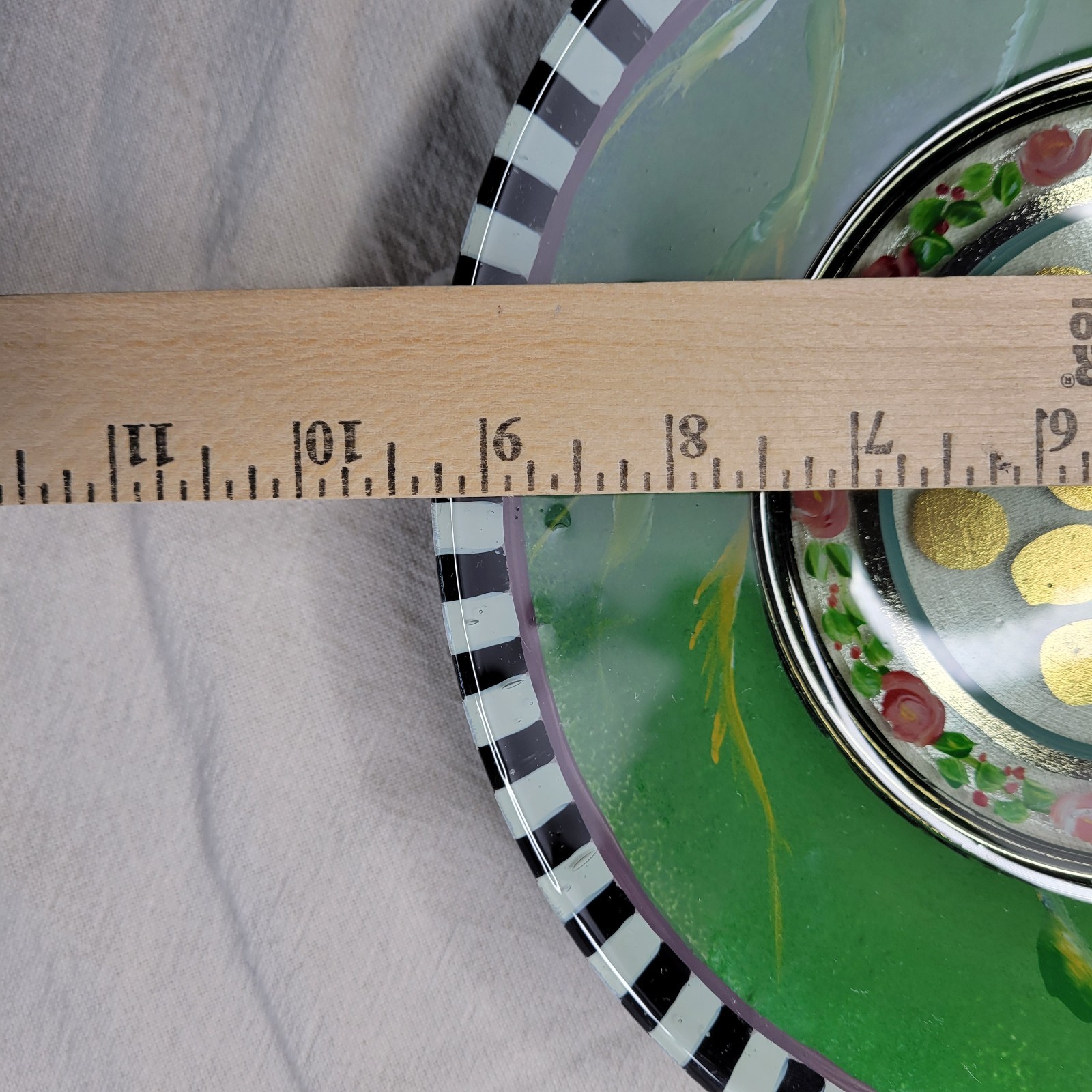 Early MacKenzie-Childs Plate Hand Painted Glass Soup Pasta 9.25″ Rose Garland
