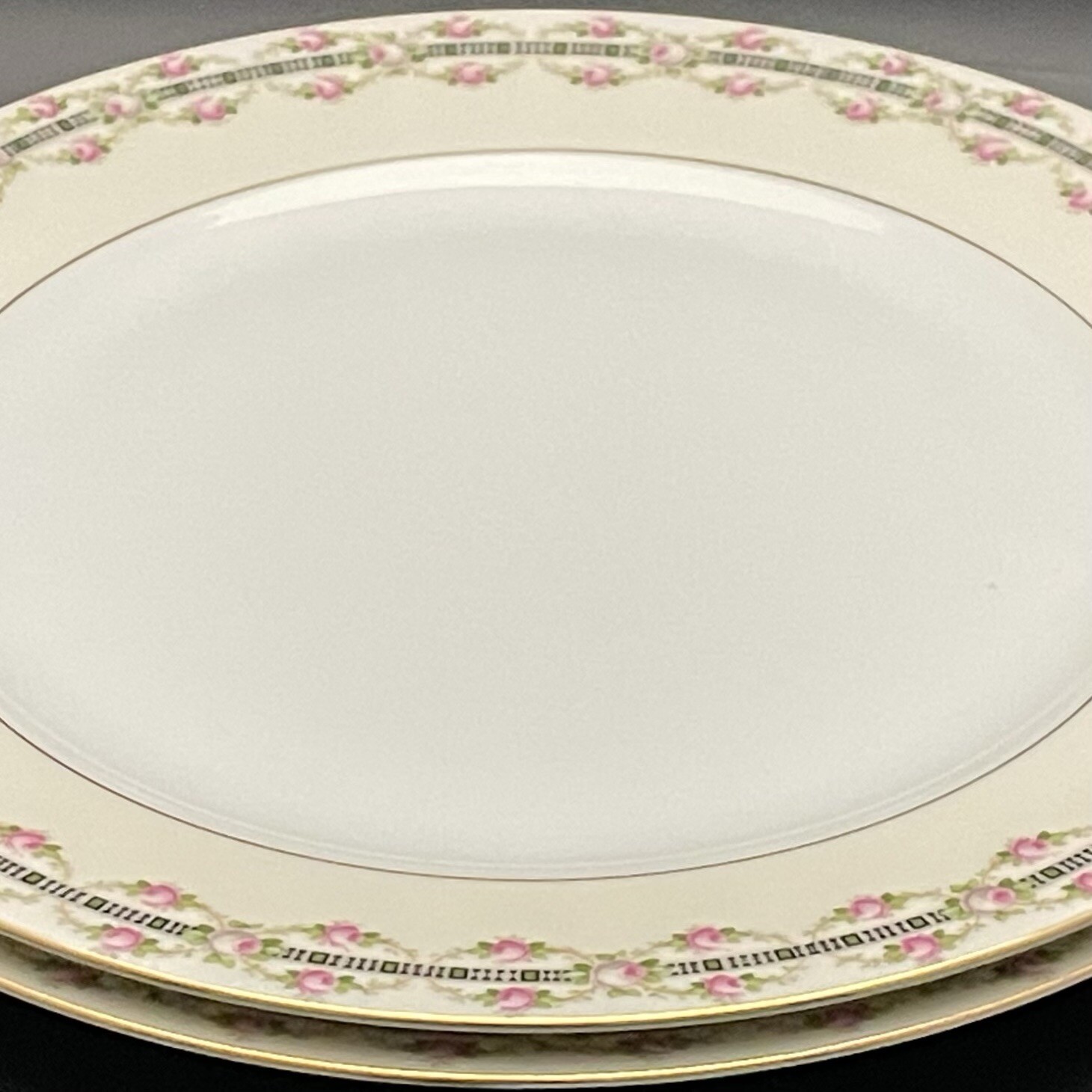 HW Crown Bohemian Rose Vines Dinner Plates 2pc Set Czechoslovakia 5″dia