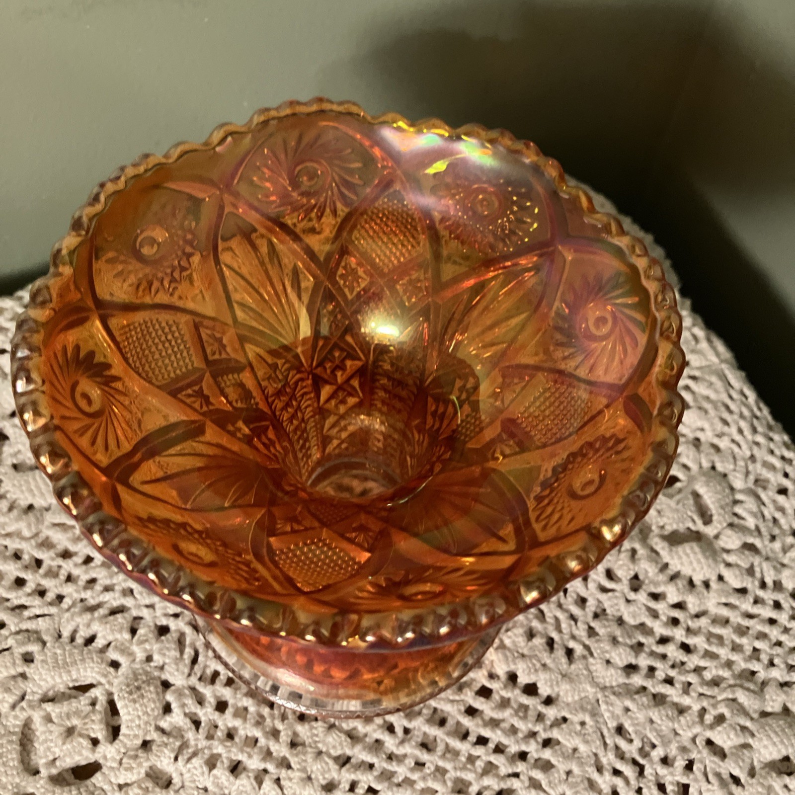 Marigold Orange Carnival Glass Punch Bowl Base – Imperial ?