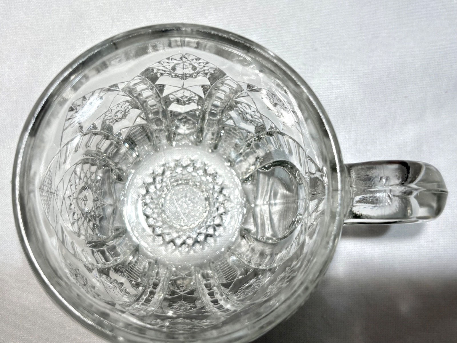 Antique Indiana Glass Paneled Daisy and Fine cut Clear Punch Bowl Base & 6 Cups