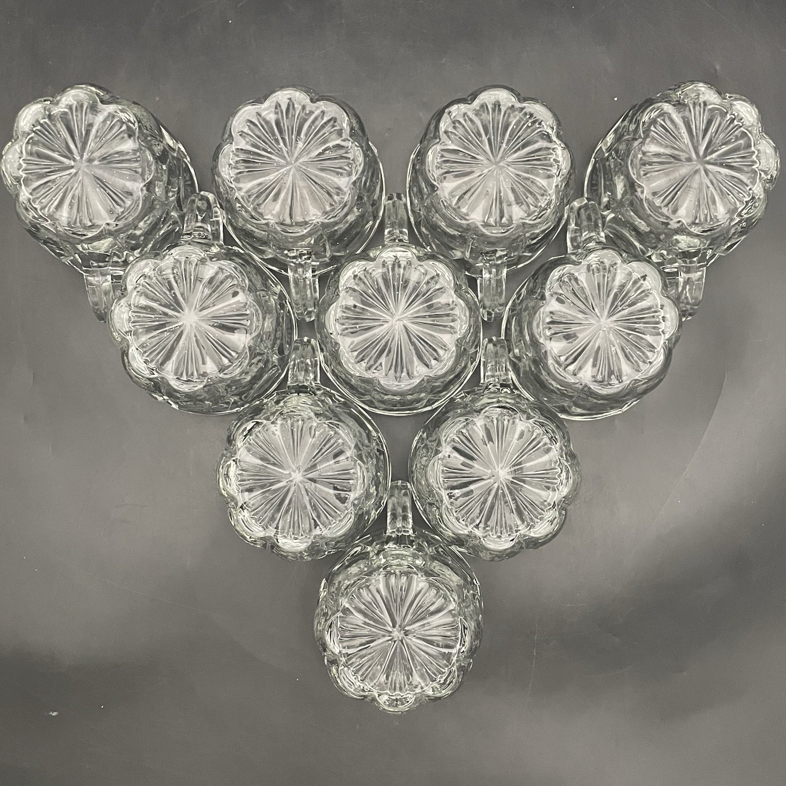 Tiffin Franciscan Moon & Stars 12pc Clear Glass Punch Bowl Set c1950s USA 4quart