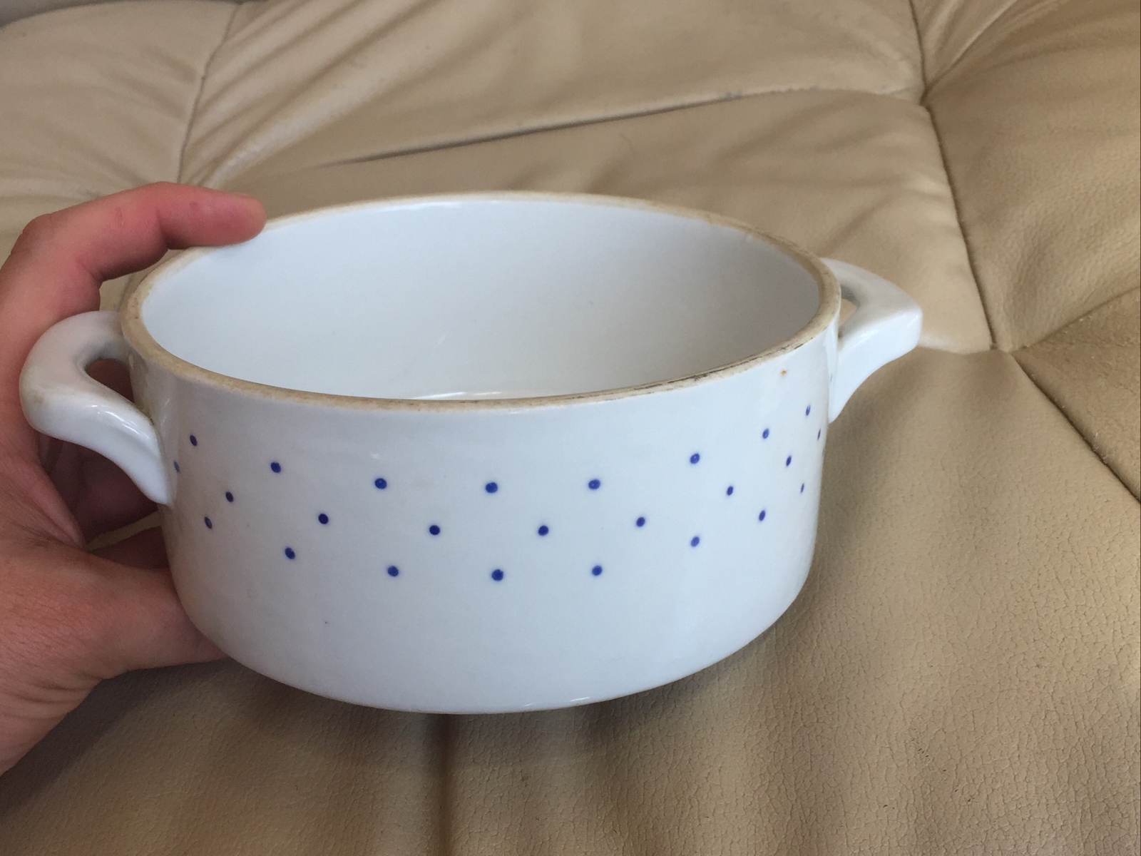 Rieber Mitterteich Bavaria BLUE DOTS SPOTS SPECKLES Handled Round Serving Dish