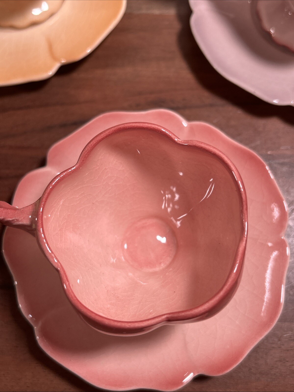 Pastel Colored Teacups And Saucers Set Of 7 Plus Sugar And Creamer
