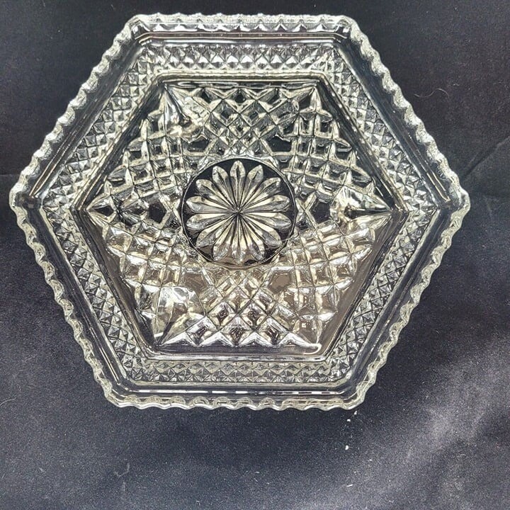 Anchor Hocking Wexford Hexagon 6 Sided Plate Sandwich Serving Clear Glass Footed