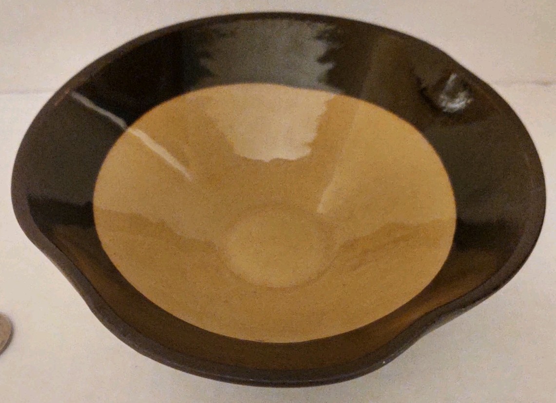 Vtg.MCM Freeform Chocolate & Butterscotch Brown Two Tone Pedestal Bowl-Read Des.