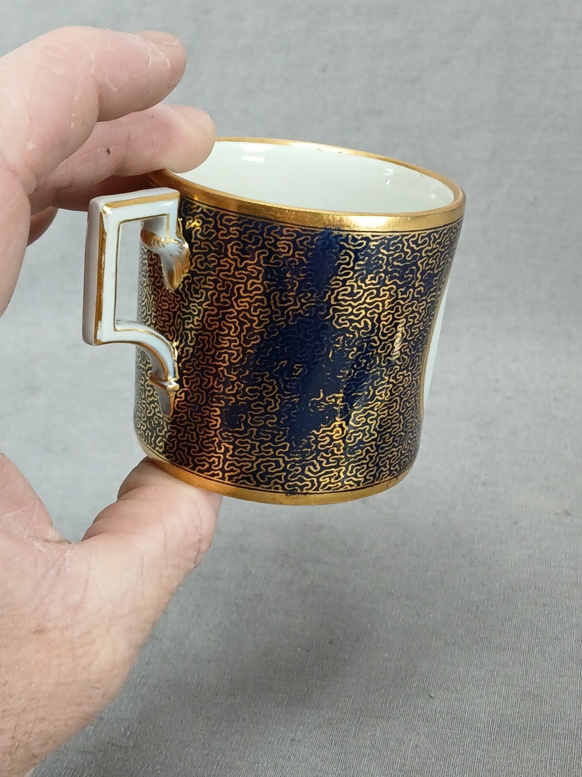 KPM Berlin Hand Painted Neoclassical Figures Cobalt & Gold Cup & Saucer C. 1790