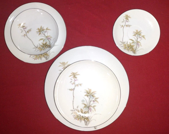 Japanese Harmony House Fine China Federal Platinum Gold Trim Sunny Glade 26 Pc
