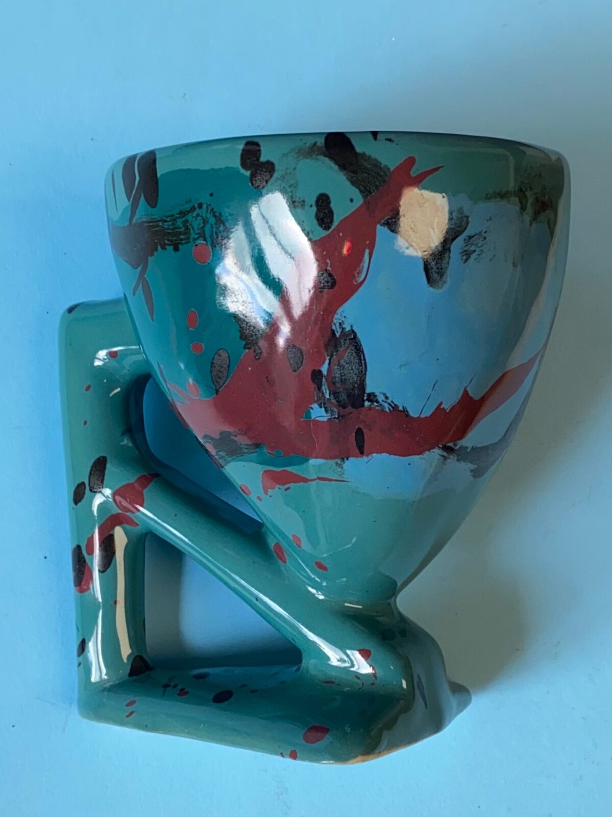 RARE CHARLES NALLE Studio Art Pottery Mug ABSTRACT Contemporary Teal Blue HTF!