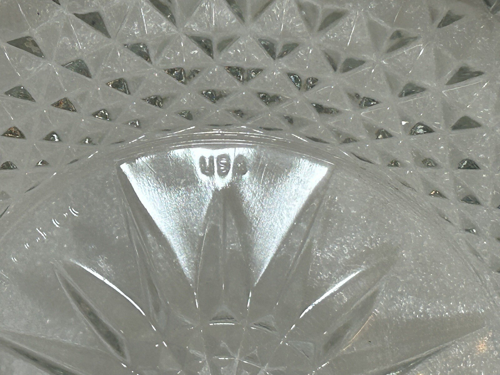 ARCOROC USA 9in Cut Glass Serving Bowl Starburst Pattern Made in USA Vintage