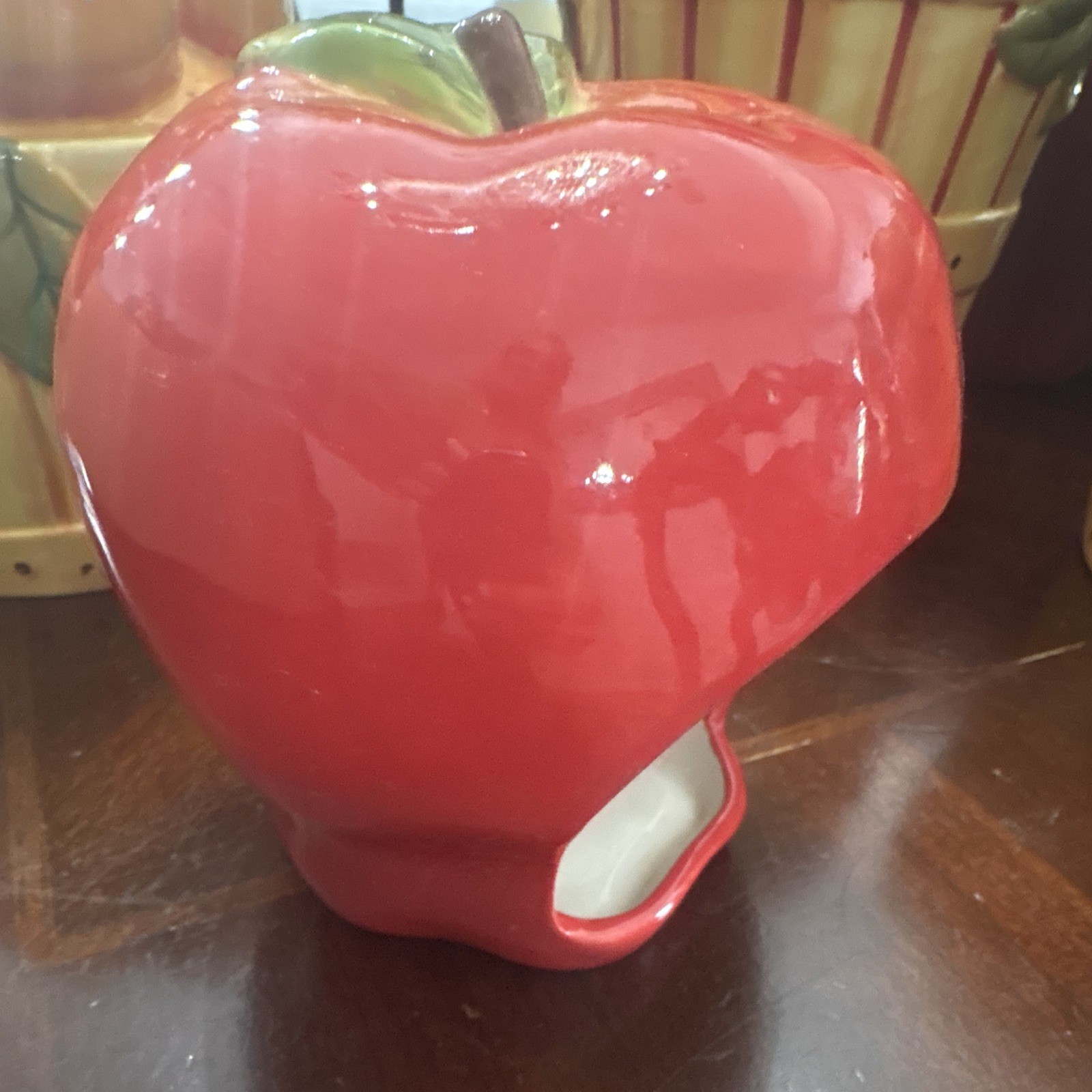 Cracker Barrel Old Country Store Glossy Ceramic Apple Jar Canister Red/Green