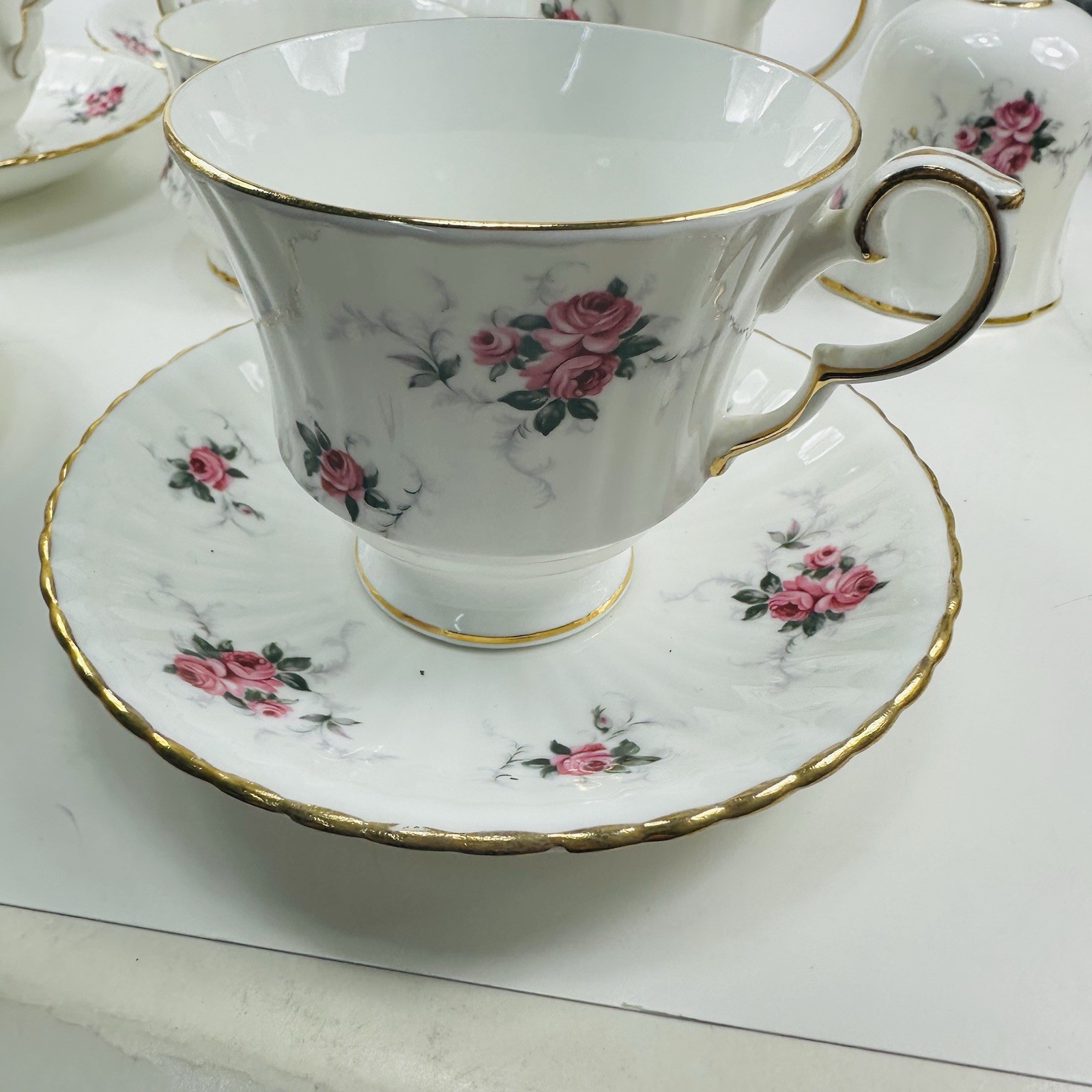 Princess Hammrsley Fine Bone China Tea Pot Creamer Sugar 4 Teacups Suacers Bell